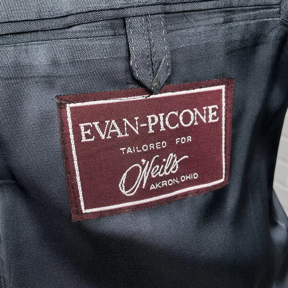 Evan Picone Blazer Men 42R Gray‎ Blue Stripe Classic Career Wool VTG USA 80s